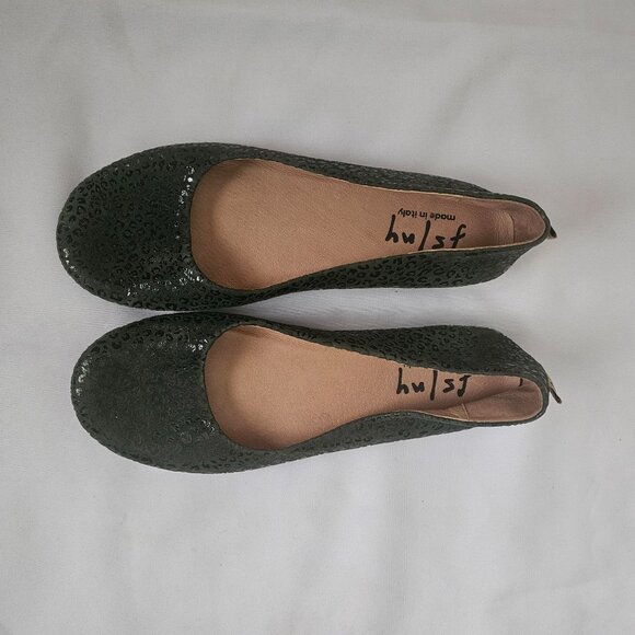 French Sole FS/NY Dark Green Leopard Print Zeppa Semi-Wedge Shoe Women's 7.5 - Picture 2 of 10